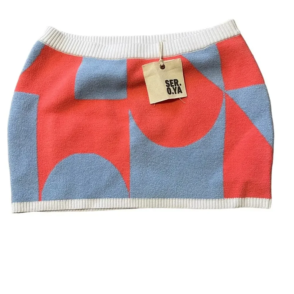 Ser.O.Ya Mini Ribbed Stretch Knit Color Block Mini Skirt Size Small NWT - Picture 7 of 8